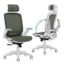 将图片加载到图库查看器,GABRYLLY Office Chair with Flip-up Arms, Olive Green Mesh Chair with White Backrest Frame(GY01WOG)