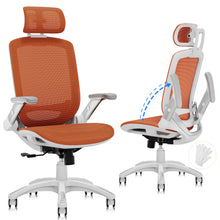 将图片加载到图库查看器,GABRYLLY Office Chair with Flip-up Arms, Orange Mesh Chair with White Backrest Frame(GY01WO)