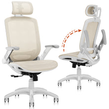 将图片加载到图库查看器,GABRYLLY Office Chair with Flip-up Arms, Beige Mesh Chair with White Backrest Frame(GY01WBG)