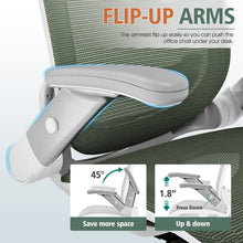 将图片加载到图库查看器,GABRYLLY Office Chair with Flip-up Arms, Olive Green Mesh Chair with White Backrest Frame(GY01WOG)