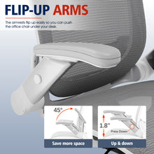 将图片加载到图库查看器,GABRYLLY Office Chair with Flip-up Arms, Dark Grey Mesh Chair with White Backrest Frame(GY01WDG)