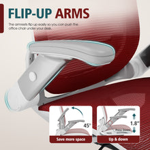 将图片加载到图库查看器,GABRYLLY Office Chair with Flip-up Arms, Red Mesh Chair with White Backrest Frame(GY01WR)