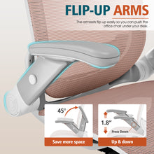 将图片加载到图库查看器,GABRYLLY Office Chair with Flip-up Arms, Pink Mesh Chair with White Backrest Frame(GY01WPK)