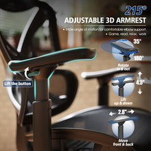 将图片加载到图库查看器,GABRYLLY Ergonomic Office Chair, Big and Tall Mesh Chair with 3D Headrest, 3D Armrests, 3-Level Tilt Back, and Lumbar Support for Work, Home (GY1094B, black)