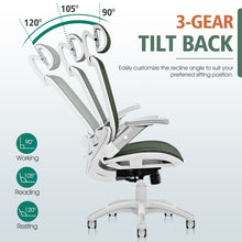 将图片加载到图库查看器,GABRYLLY Office Chair with Flip-up Arms, Olive Green Mesh Chair with White Backrest Frame(GY01WOG)