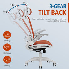 将图片加载到图库查看器,GABRYLLY Office Chair with Flip-up Arms, Orange Mesh Chair with White Backrest Frame(GY01WO)