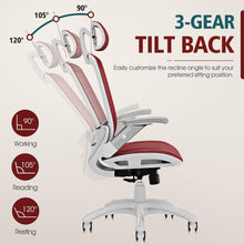 将图片加载到图库查看器,GABRYLLY Office Chair with Flip-up Arms, Red Mesh Chair with White Backrest Frame(GY01WR)
