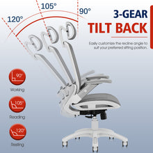 将图片加载到图库查看器,GABRYLLY Office Chair with Flip-up Arms, Dark Grey Mesh Chair with White Backrest Frame(GY01WDG)