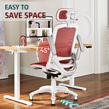 将图片加载到图库查看器,GABRYLLY Office Chair with Flip-up Arms, Red Mesh Chair with White Backrest Frame(GY01WR)