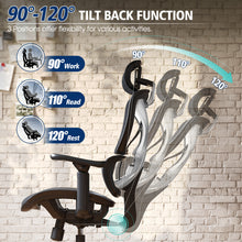 将图片加载到图库查看器,GABRYLLY Ergonomic Office Chair, Big and Tall Mesh Chair with 3D Headrest, 3D Armrests, 3-Level Tilt Back, and Lumbar Support for Work, Home (GY1094B, black)