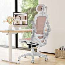 将图片加载到图库查看器,GABRYLLY Office Chair with Flip-up Arms, Pink Mesh Chair with White Backrest Frame(GY01WPK)