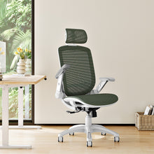 将图片加载到图库查看器,GABRYLLY Office Chair with Flip-up Arms, Olive Green Mesh Chair with White Backrest Frame(GY01WOG)