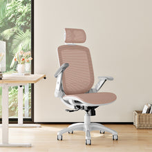 将图片加载到图库查看器,GABRYLLY Office Chair with Flip-up Arms, Pink Mesh Chair with White Backrest Frame(GY01WPK)