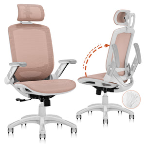 GABRYLLY Office Chair with Flip-up Arms, Pink Mesh Chair  with White Backrest Frame(GY01WPK)