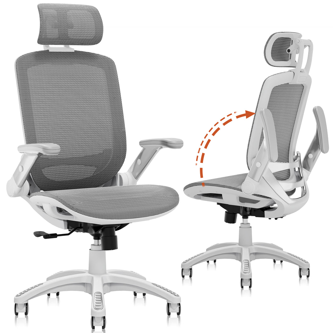 GABRYLLY Office Chair with Flip-up Arms, Dark Grey Mesh Chair  with White Backrest Frame(GY01WDG)