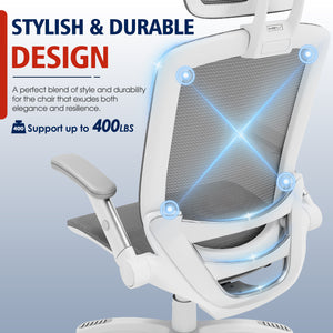 GABRYLLY Office Chair with Flip-up Arms, Dark Grey Mesh Chair  with White Backrest Frame(GY01WDG)