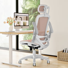 将图片加载到图库查看器，GABRYLLY Office Chair with Flip-up Arms, Pink Mesh Chair  with White Backrest Frame(GY01WPK)
