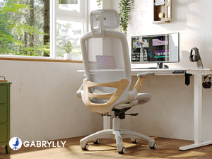 GABRYLLY Ergonomic Office Chair, High Back Home Desk Chair with Flip-Up Arms, Woodgrain Decorative(GY01-NT)